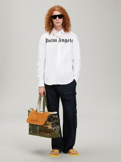 Palm Angels Logo Shirt Kosele Panske Biele Čierne | SK-711738