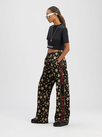 Palm Angels Logo Tape Cropped Tee Tricko Damske Čierne Biele | SK-422145
