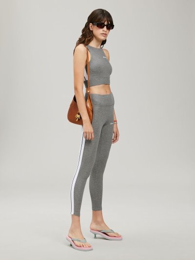 Palm Angels Melange Grey Tracking Leggings Leginy Damske Siva Biele | SK-623141