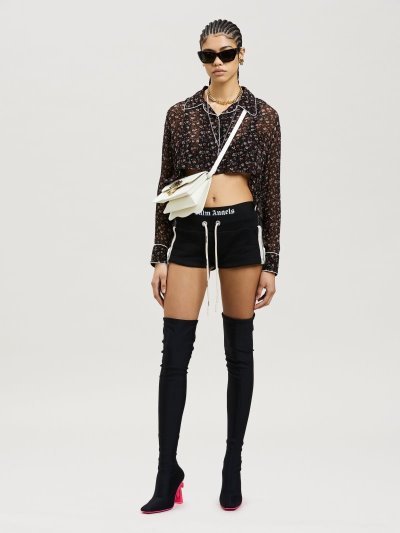 Palm Angels Mini Tracking Fleece Shorts Sortky Damske Čierne Biele | SK-720905