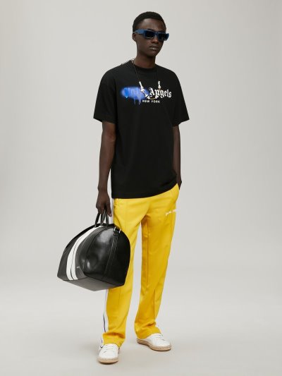 Palm Angels New York Sprayed T Shirt Tricko Panske Čierne Modre | SK-855547