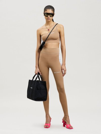 Palm Angels One Shoulder Tracking Active Top Tielko Damske Hnede Biele | SK-151773
