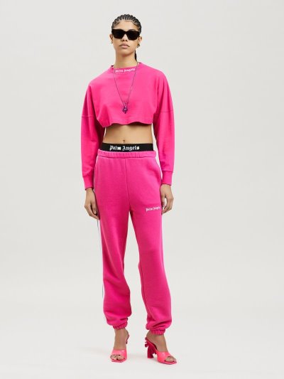 Palm Angels Over Logo Cropped Tee Tricko Damske Fuchsie Biele | SK-841640