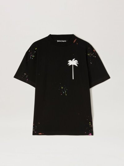 Palm Angels Palm Tree Painted T Shirt Tricko Panske Čierne Biele | SK-796649