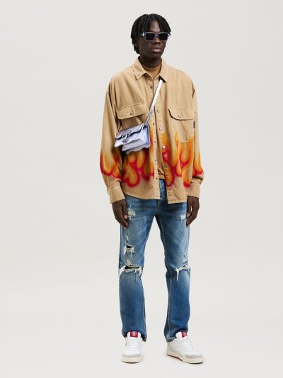 Palm Angels Regular Denim Pants Džínsy Panske Modre Žlté | SK-536035