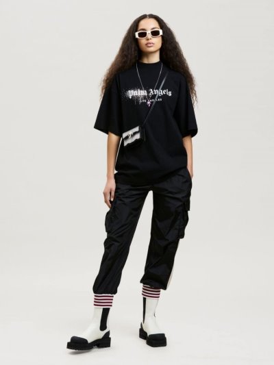 Palm Angels Rhinestone Logo-print T Shirt Tricko Damske Čierne Biele | SK-418668