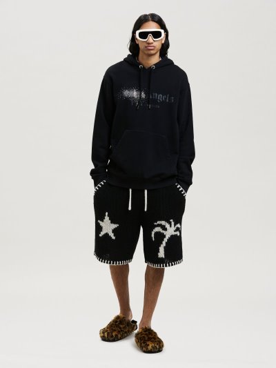 Palm Angels Rhinestone Sprayed Hoodie Mikiny S Kapucňou Panske Čierne Čierne | SK-950145