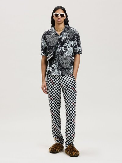 Palm Angels Roses Print Bowling Shirt Kosele Panske Čierne Biele | SK-542262