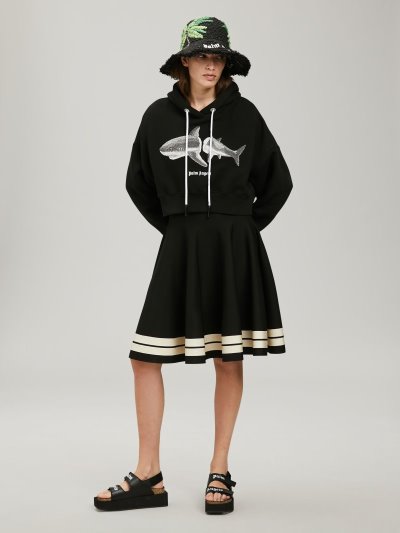 Palm Angels Shark Cropped Sweatshirt Mikiny S Kapucňou Damske Čierne Biele | SK-082365