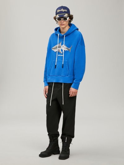 Palm Angels Shark Hoodie Mikiny S Kapucňou Panske Modre Siva | SK-506944