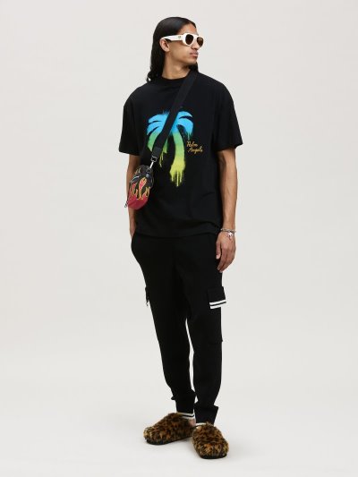 Palm Angels Sprayed Palm Klasické Tee Tricko Panske Čierne Zelene | SK-069244