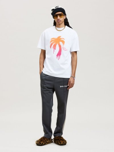 Palm Angels Sprayed Palm Klasické Tee Tricko Panske Biele Fuchsie | SK-080798