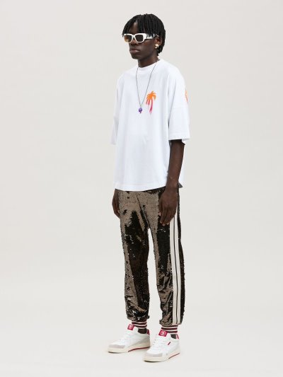 Palm Angels Sprayed Palm Logo Over Tee Tricko Panske Biele Fuchsie | SK-536993