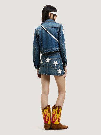 Palm Angels Stars Denim Skirt Sukne Damske Svetlo Modre Biele | SK-900552