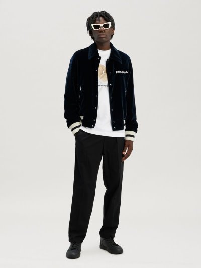 Palm Angels Sunday Baseball Jacket Bomber Bunda Panske Indigo Biele | SK-316201