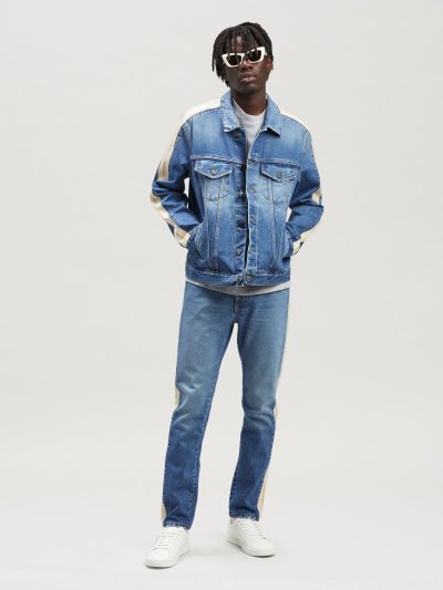 Palm Angels Tracking Denim Jacket Bundy Panske Svetlo Modre Biele | SK-637069