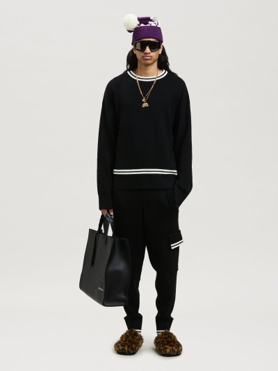Palm Angels Tracking Mini Band Knit Cargo Pants Nohavice Panske Čierne Biele | SK-096592
